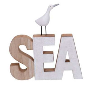Scritta in legno sea con gabbiano bianco cm16x2h17