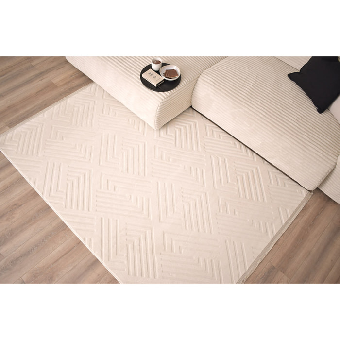 Tapis Oppo 1010 crème 160x230cm - Motif en relief - Lavable en machine