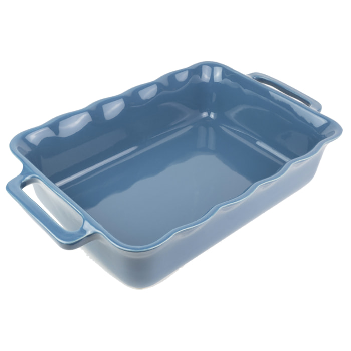 Plat céramique four rectangulaire festonné bleu océan 38 cm Délices