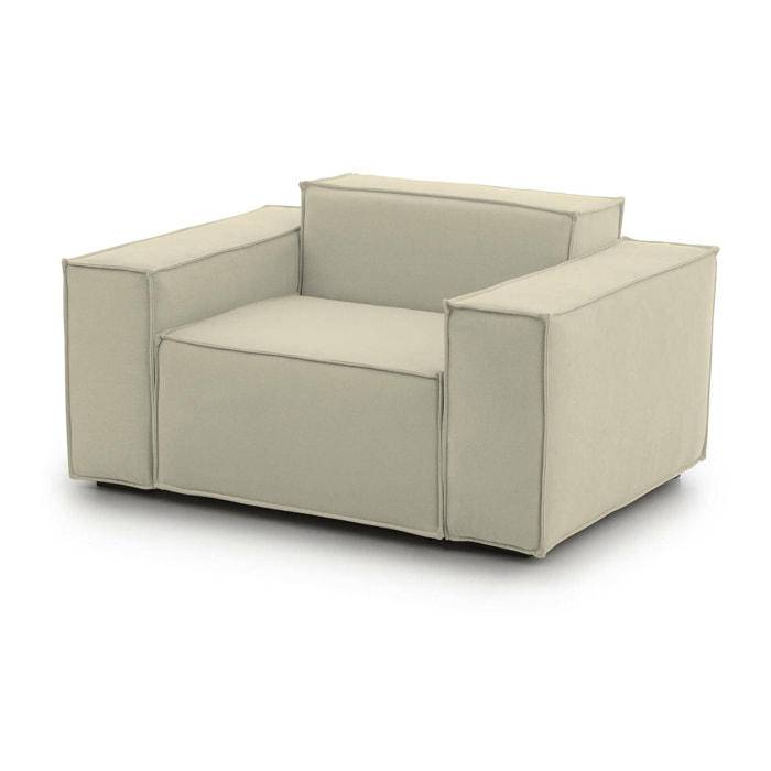 Poltrona Emanuela, Poltrona da salotto, 100% Made in Italy, Poltroncina relax in tessuto imbottito, Cm 140x95h70, Beige