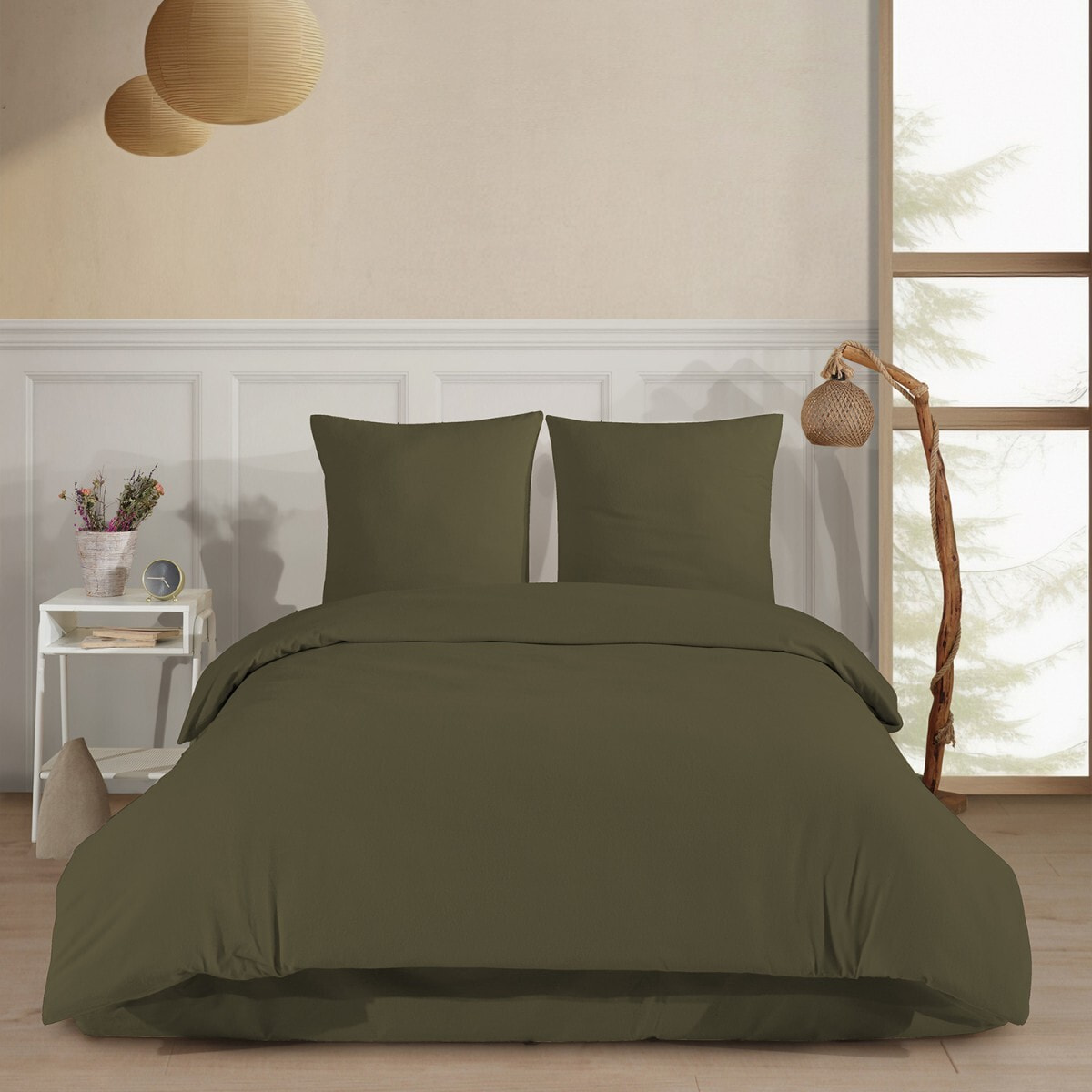 Parure de lit Flanelle de coton kaki