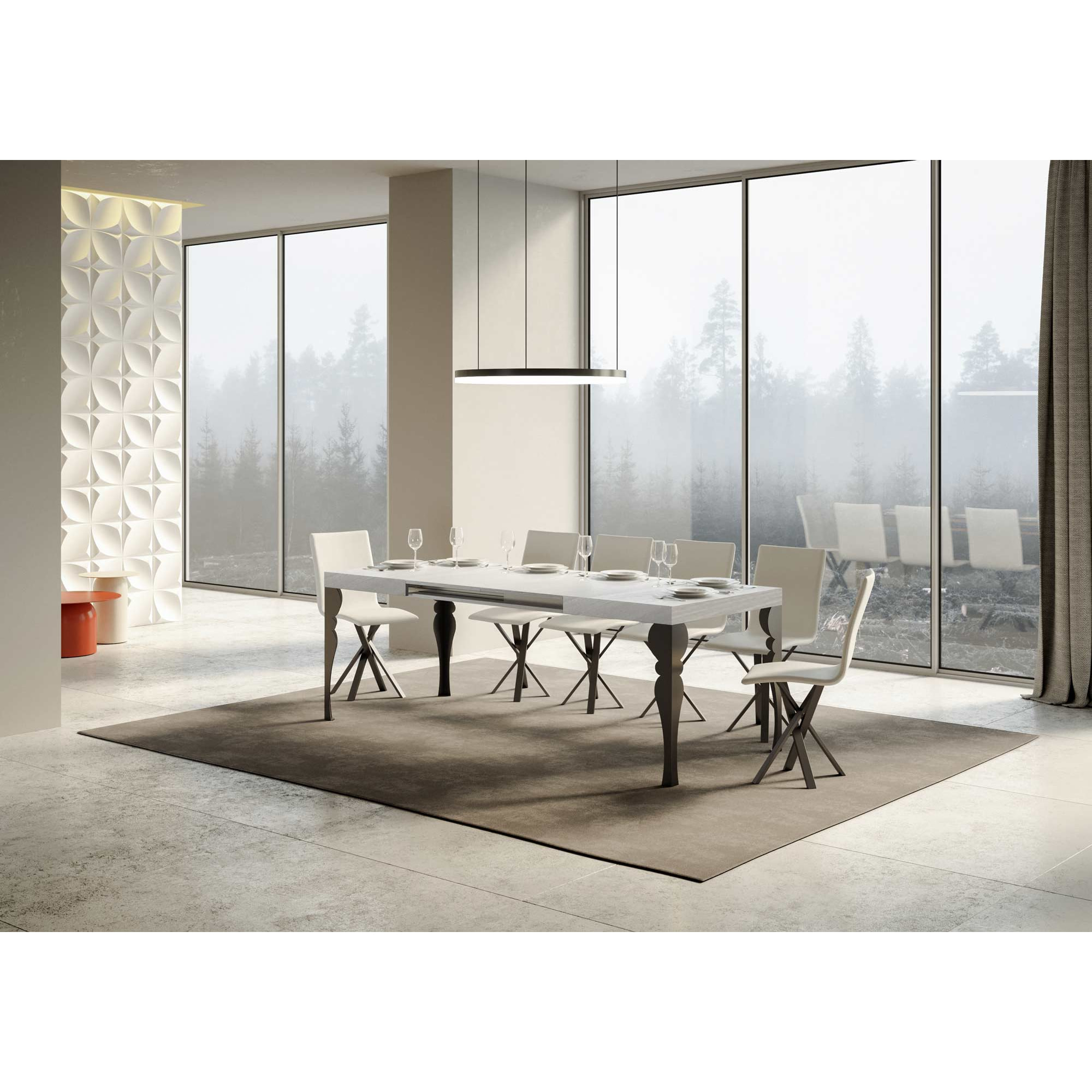 Table Paxon Extensible Dessus Frêne Blanc 90x130 Allongée 234 cadre Anthracite