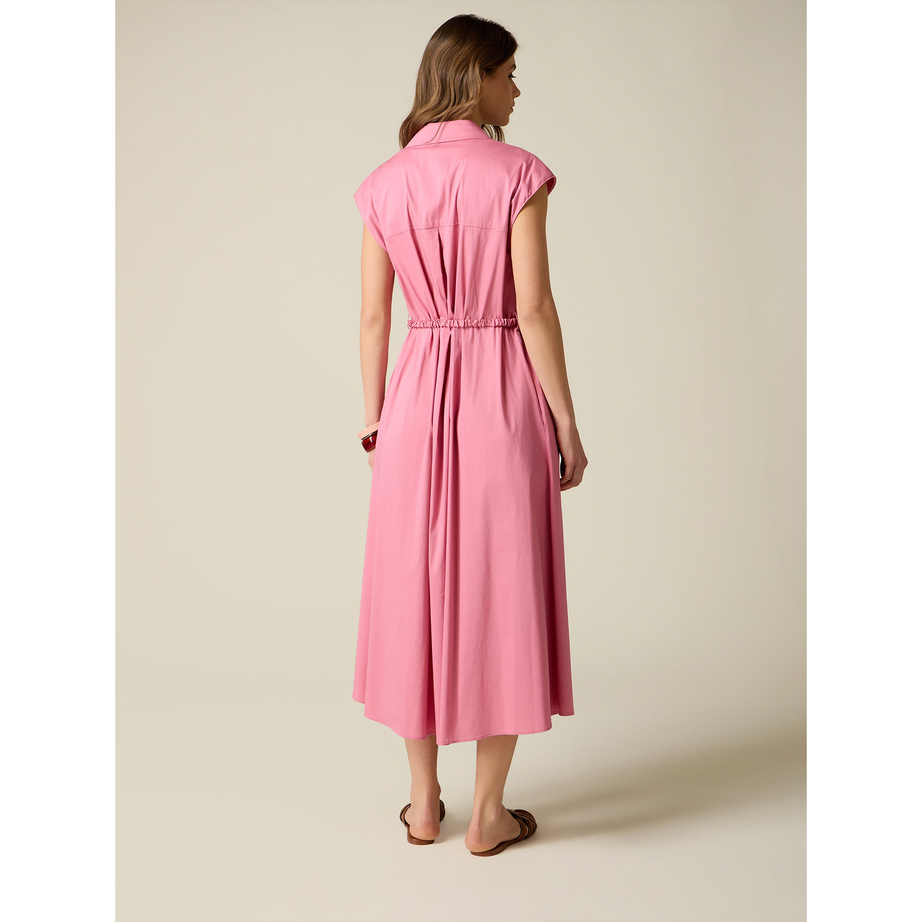 Oltre - Vestido camisero en popelín con cinturón - Rosa