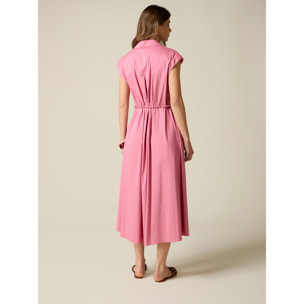 Oltre - Vestido camisero en popelín con cinturón - Rosa