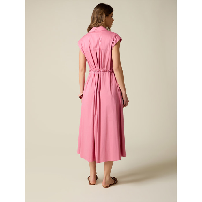 Oltre - Vestido camisero en popelín con cinturón - Rosa