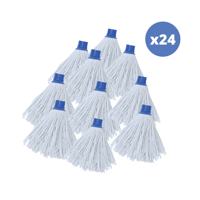 Lot de 24 franges à  serpillière de rechange en coton 150gr Blanc