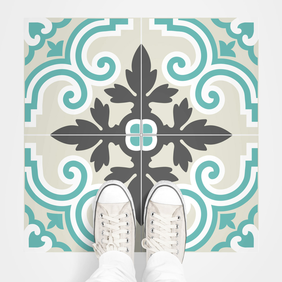 Sticker Sol Carreaux de Ciment azulejos avec laminat de Protection en Plastique Anti-dérapant | Stickers Sol - 4 STICKERS SOL CARRELAGES ANTONIO ANTI-DÉRAPANT