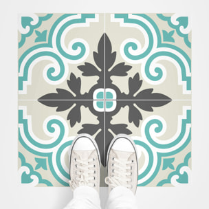 Sticker Sol Carreaux de Ciment azulejos avec laminat de Protection en Plastique Anti-dérapant | Stickers Sol - 4 STICKERS SOL CARRELAGES ANTONIO ANTI-DÉRAPANT