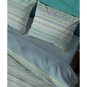 Parure Copripiumino Baia Verde per letto singolo in 100% Cotone e Made in Italy, zig zag moderno