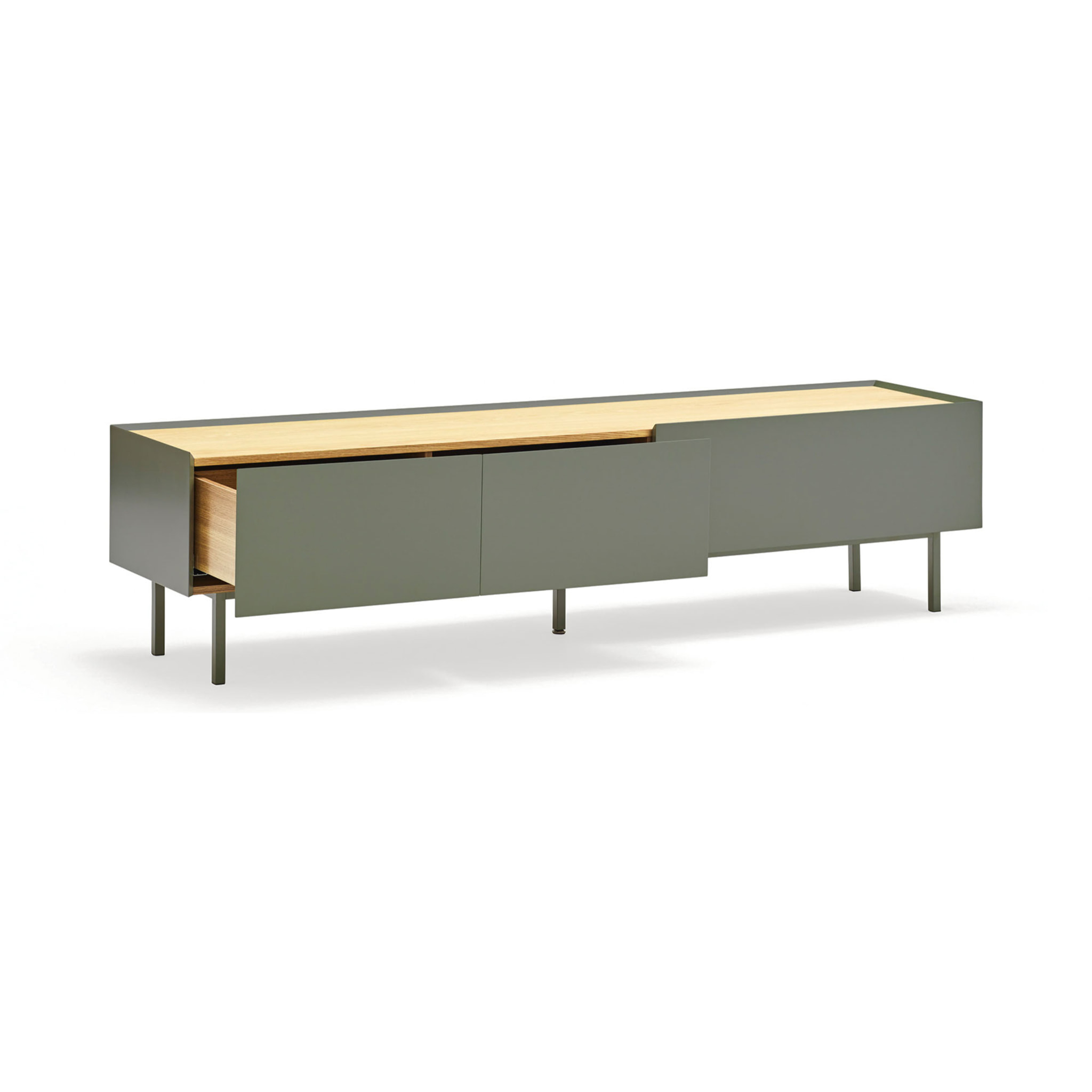 Mueble de televisión Arista con 2 cajones y 1 puerta abatible verde