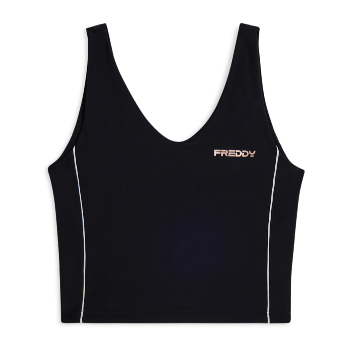 Canotta cropped con profili a contrasto e scollo ampio