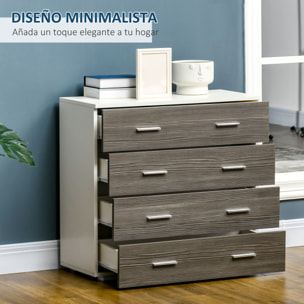 Cómoda 4 Cajones, Cómoda Dormitorio, Cajonera para Salón, Oficina, Pasillo, Estilo Moderno, 76x35x72 cm, Gris Veteado y Blanco