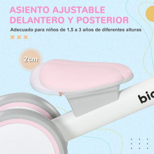 Bicicleta sin Pedales para Niños de 12-36 Meses Bicicleta de Equilibrio con Asiento Ajustable Cesta y 4 Ruedas Silenciosas Carga 20 kg 56x27x39 cm Rosa