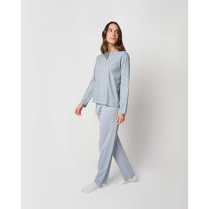 Pijama largo algodón frunce yana celeste