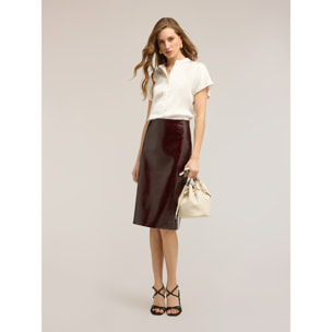 Motivi - T-shirt in raso con scollatura a serafino - Bianco