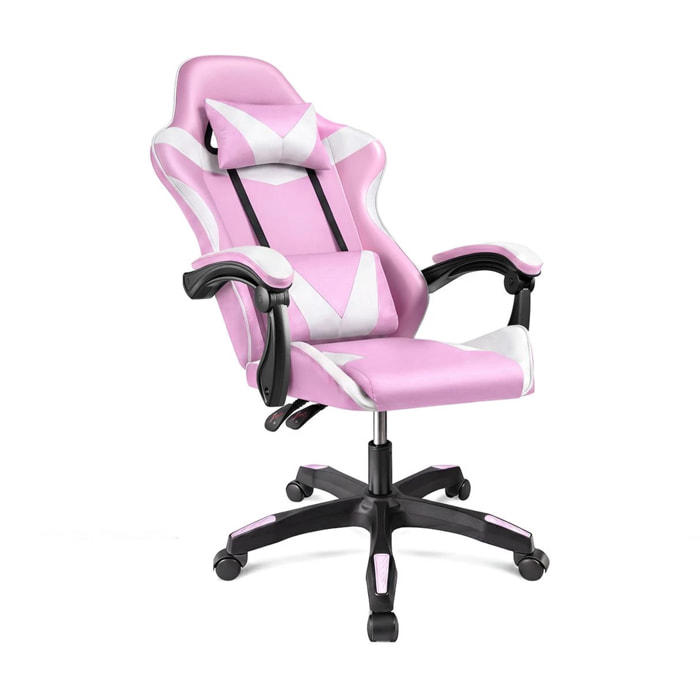 Silla gaming reclinable y con altura ajustable en rosa y blanco 117-128 cm Viper Rosa - Blanco