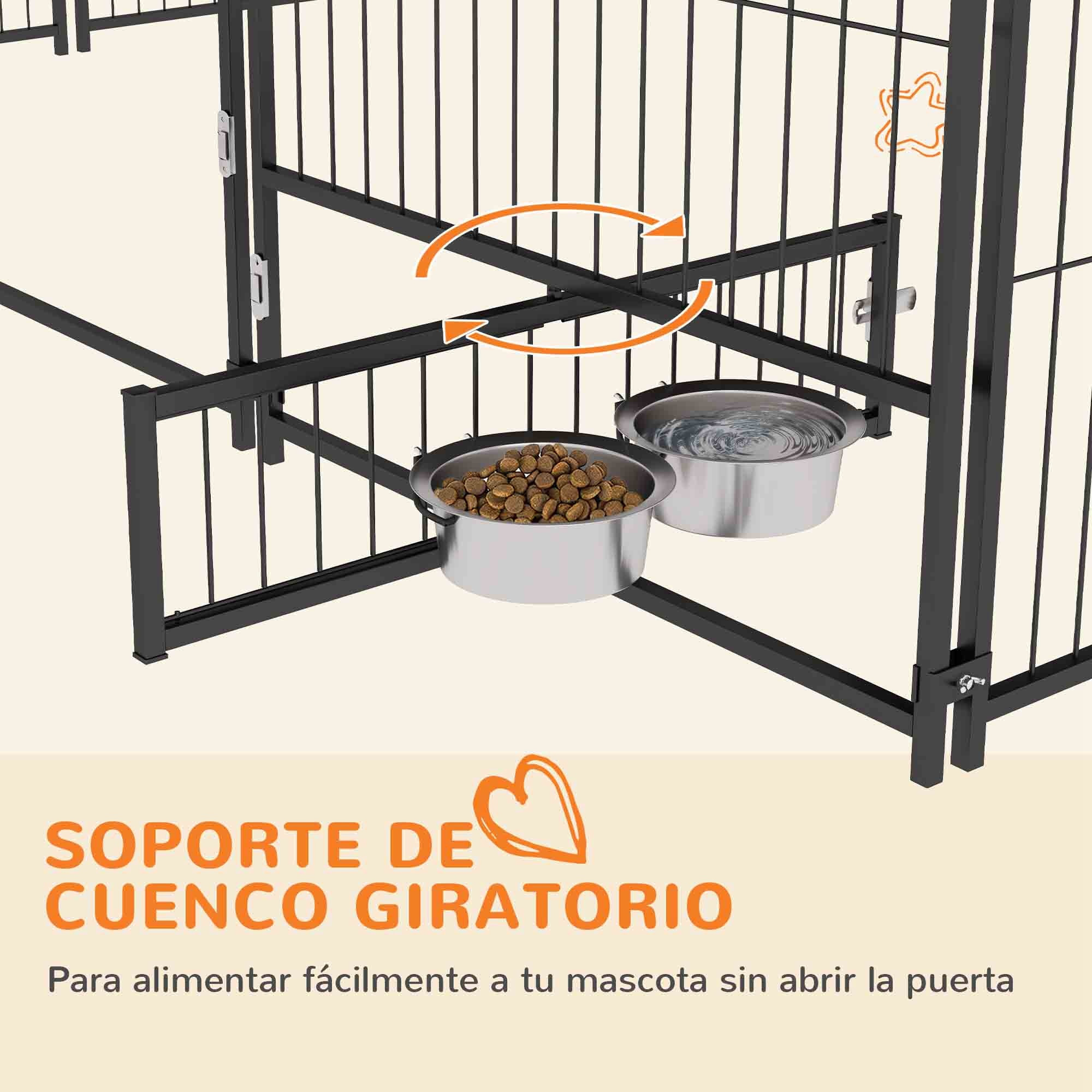 Perrera con Toldo Parque para Perros Metálica de Exterior con Soporte Giratorio para Comida 2 Cuencos para Patio Jardín Terraza 211x211x151 cm Negro