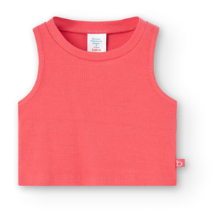 Top niña, canalé, tirantes, cuello redondo, rojo