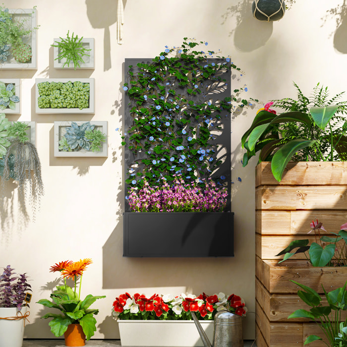 Jardinière treillis haut design graphique végétal 61 x 23 x 113 cm métal époxy noir