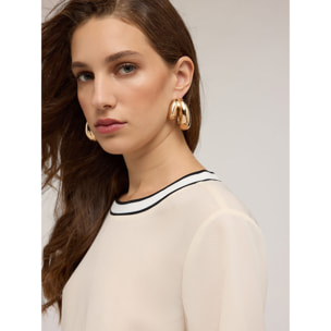 Motivi - Blusa con bordo in maglia - Bianco