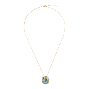 Collana Catena Rolo Golden in Argento 925 con Pendente in Pavé Misto di Cubic Zirconia Azurre Effetto Degradé