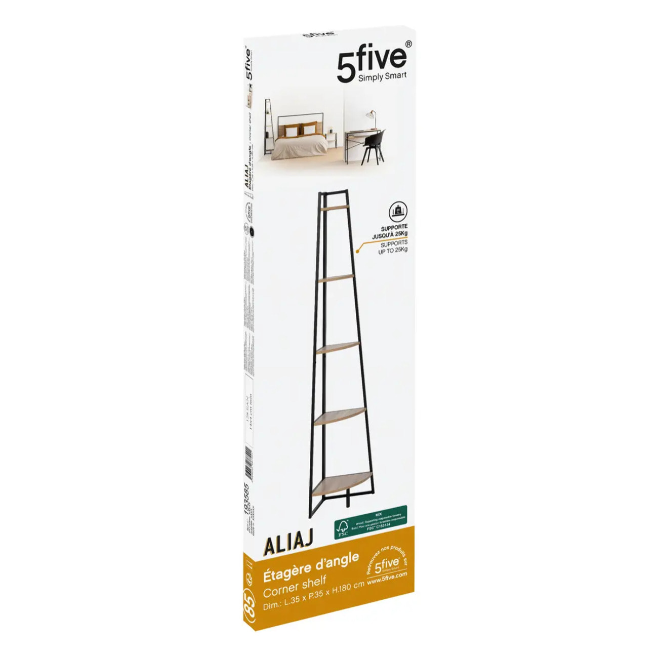 Étagère d angle "Aliaj" 5 niveaux 180cm effet bois