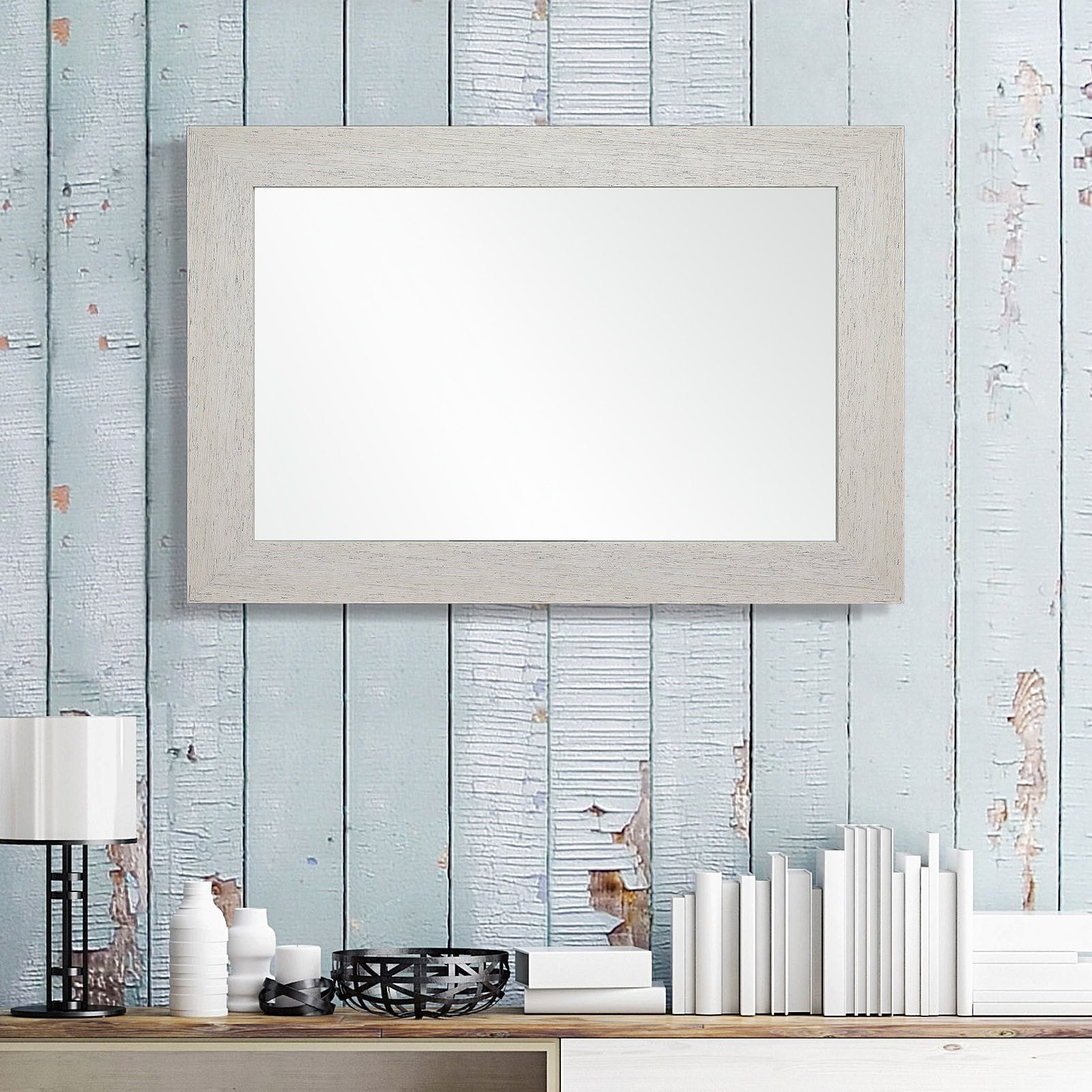 Espejo rectangular Vintage poliestireno blanco decapé 109x79x2 cm