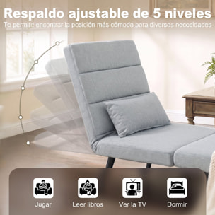 Sofá Cama 1 Plaza Convertible, 3 en 1, Sillón Cama Plegable, Tapizado en Lino, Respaldo Ajustable, Almohada con Funda Lavable, para Salón, Dormitorio, 67x73x96 cm, Gris Claro