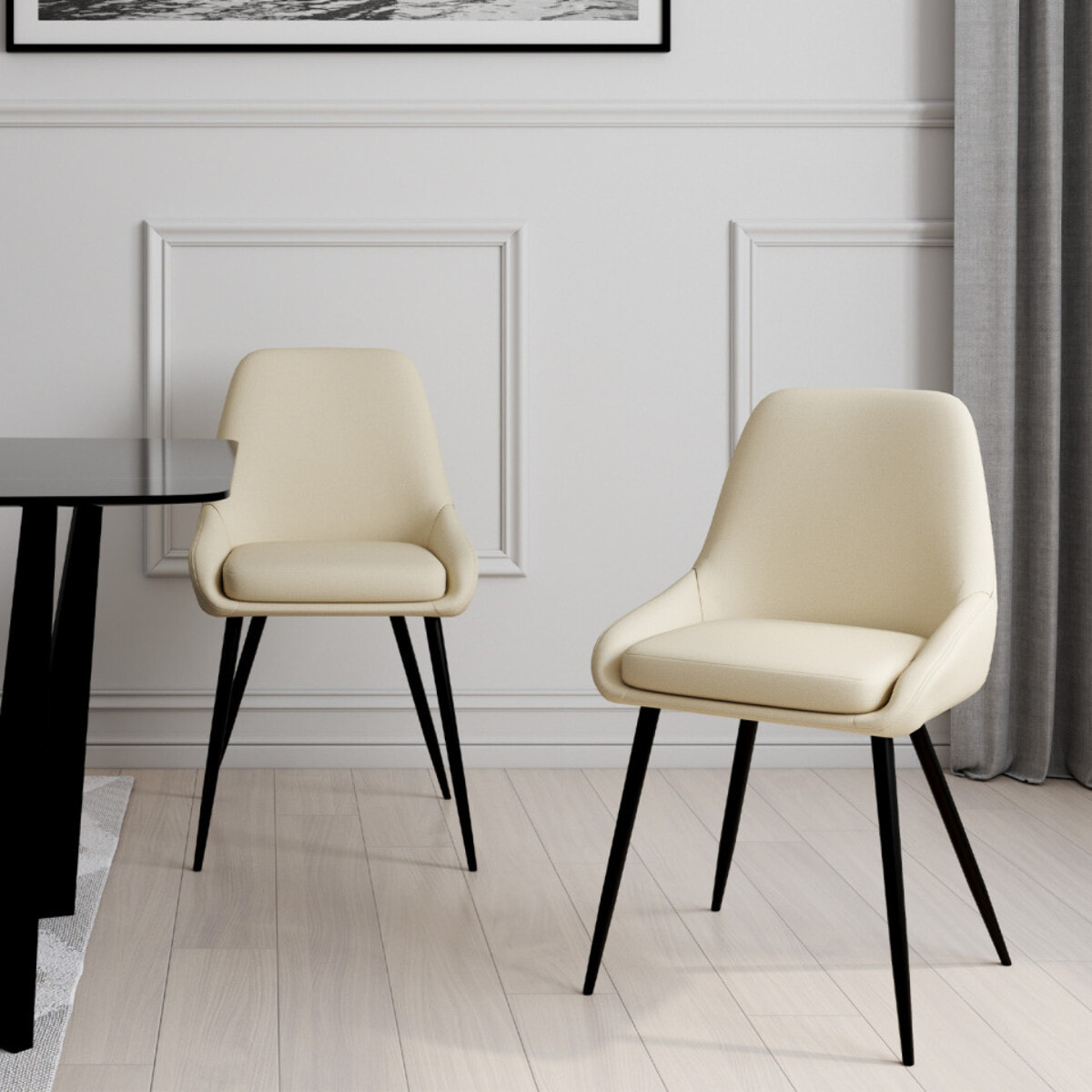 Chaises Ornella en tissu et pieds métal noirs