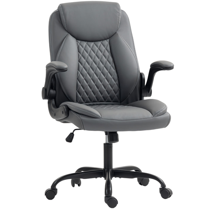 Chaise de bureau design Chesterfield accoudoirs relevables grand confort synthétique gris foncé