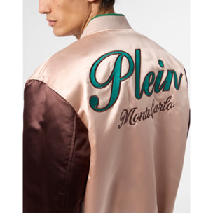 PHILIPP PLEIN Shiny Satin College Bomber Signature Monte Carlo