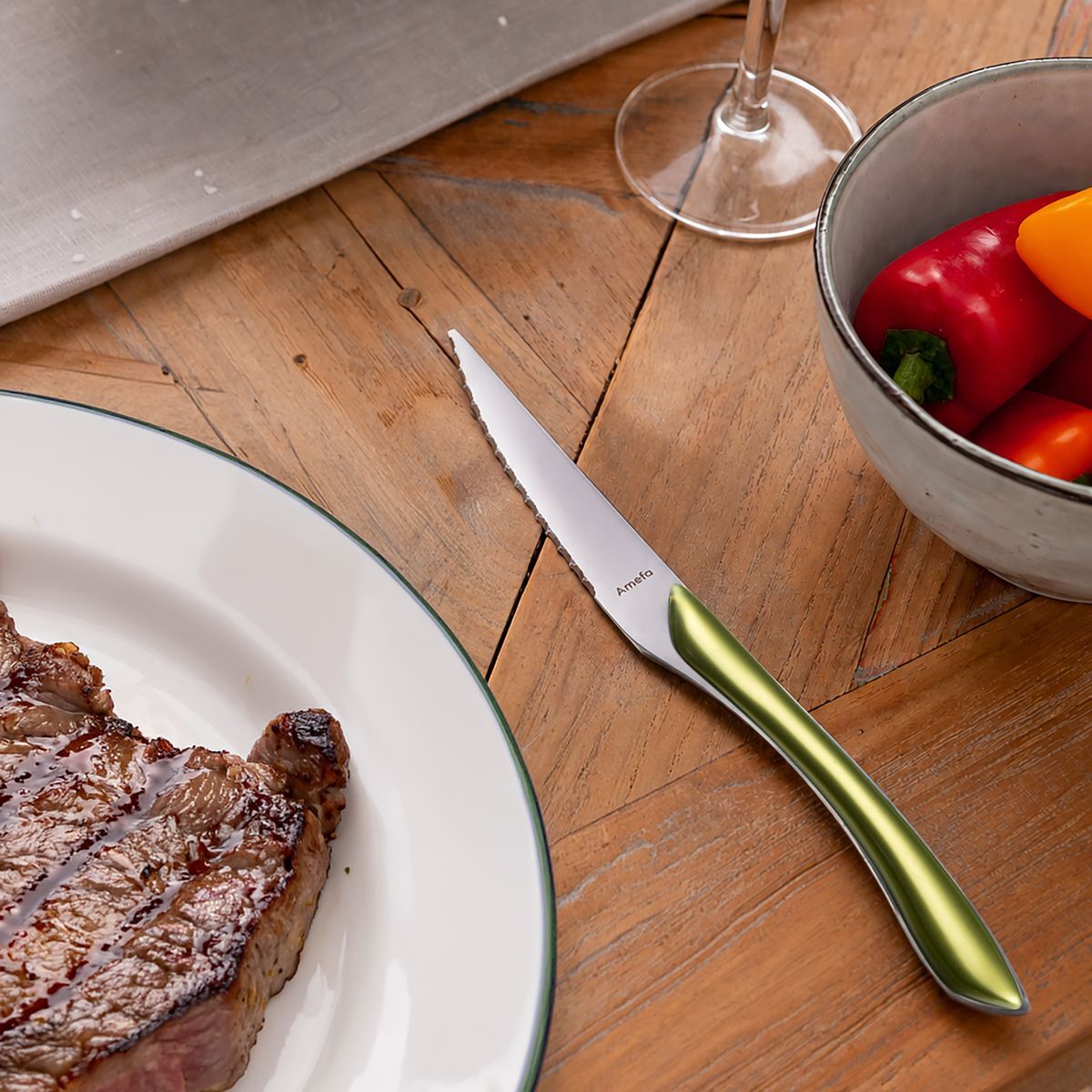 Solstice Oliva Metalizado - Set de 6 cuchillos para carne