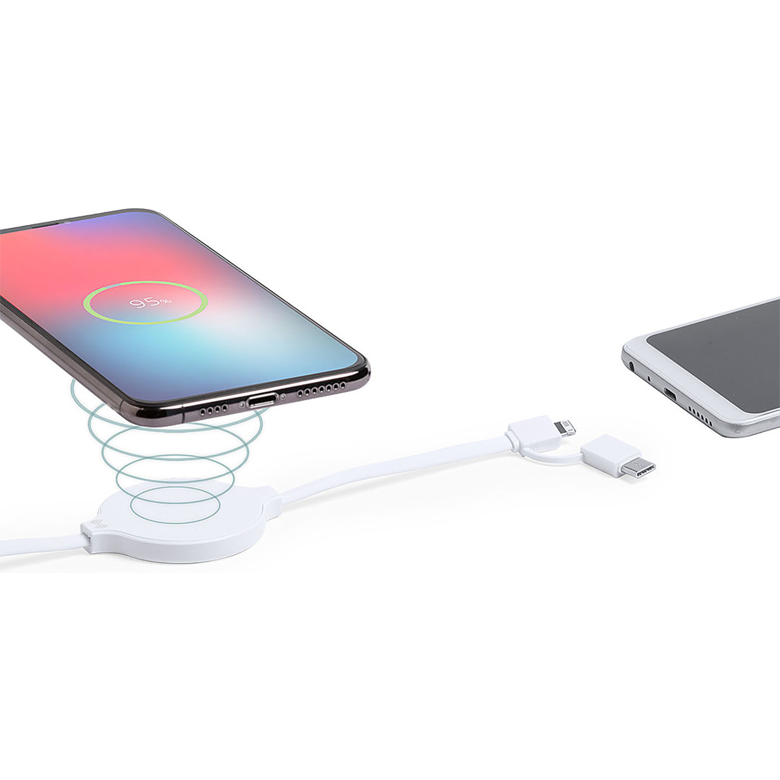 Cargador Inalámbrico 5W. Conexión Micro USB, Tipo C y Lightning