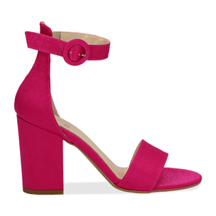 Sandali fucsia in raso, tacco 9 cm