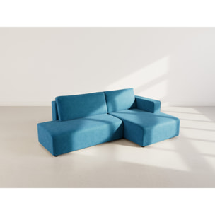 Topaze - canapé d'angle droit 4 places convertible avec coffre en velours côtelé - Bleu