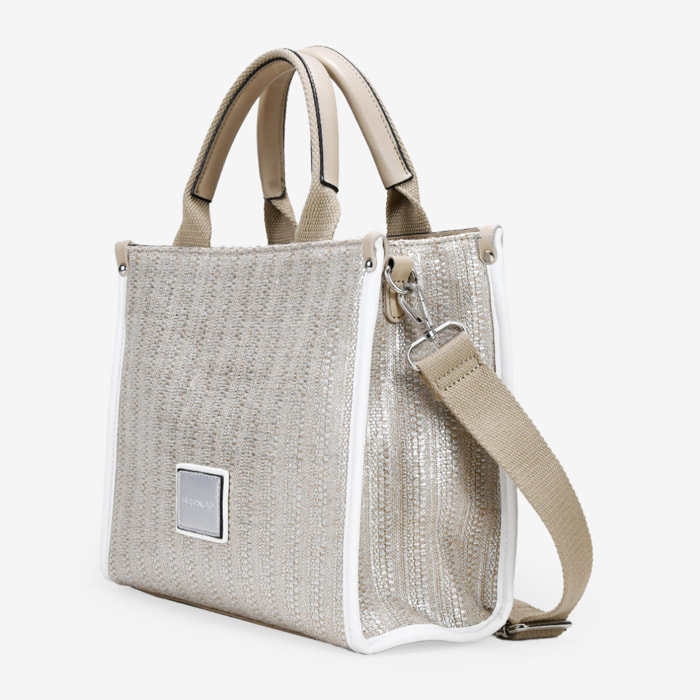 Bolso de mano plateado con cremallera