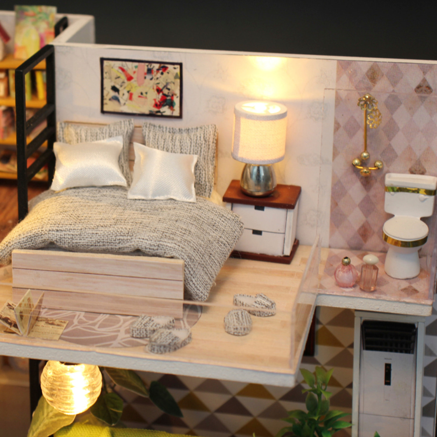 Habitación Escandinavia Romántica. Maqueta 3D realista con gran detalle y luces led.