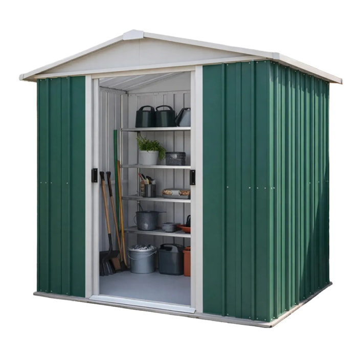 Abri de jardin métal vert Yardmaster 2,3 m² + kit d'ancrage