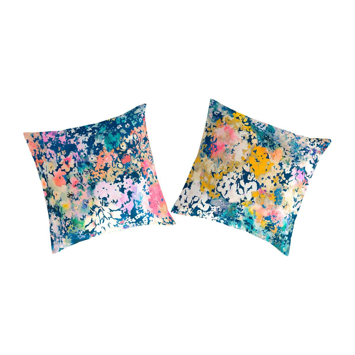 2 Fundas de almohada 100% algodón  FLORETTE  azul/fucsia/rosa 65x65 Cm
