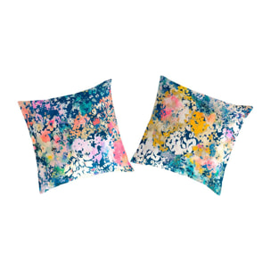 2 Fundas de almohada 100% algodón  FLORETTE  azul/fucsia/rosa 65x65 Cm