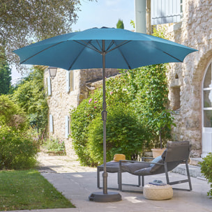 Parasol droit rond "Sisko" bleu canard 2,7m