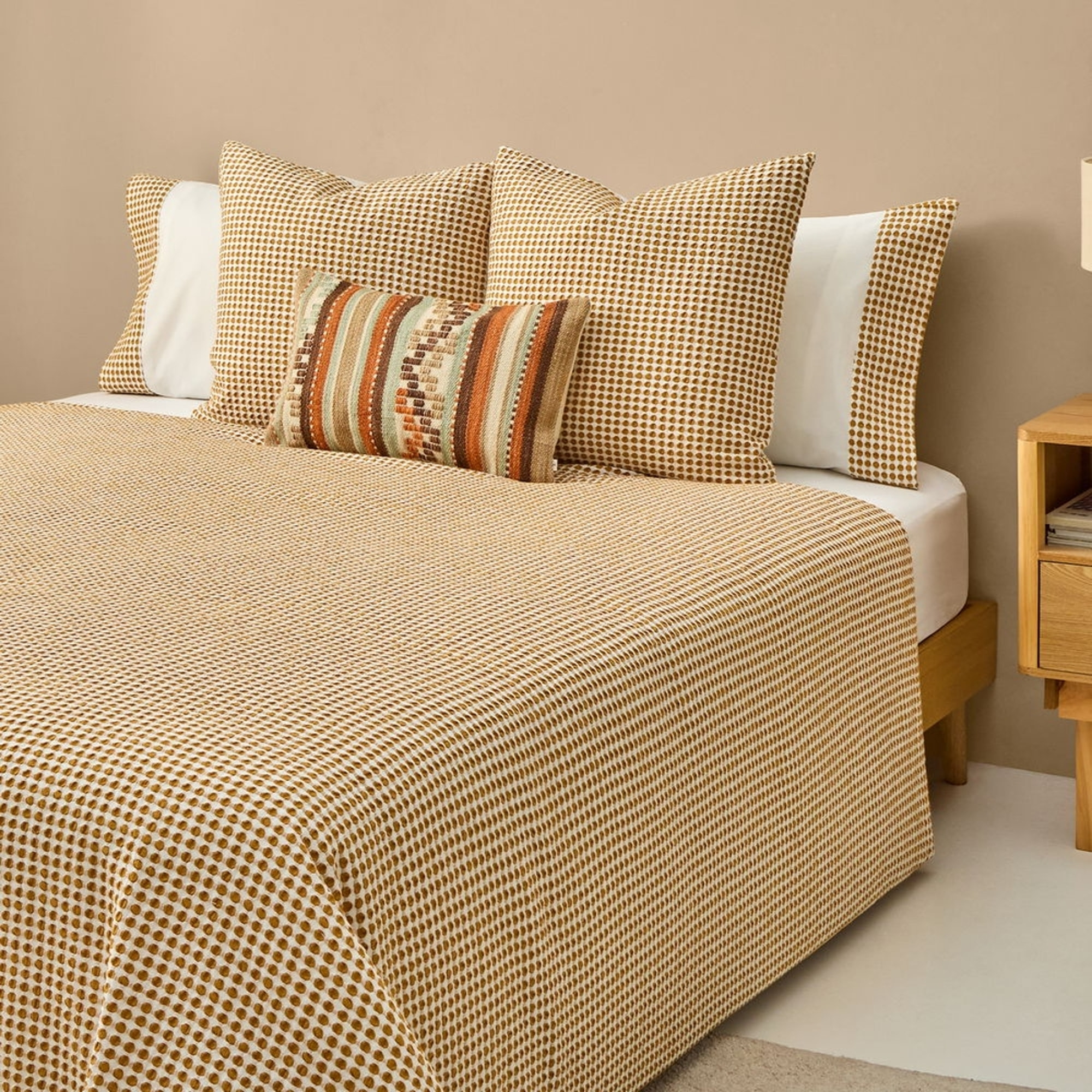 Funda nórdica tejido gofrado Fotex color amarillo ocre 100% Algodón