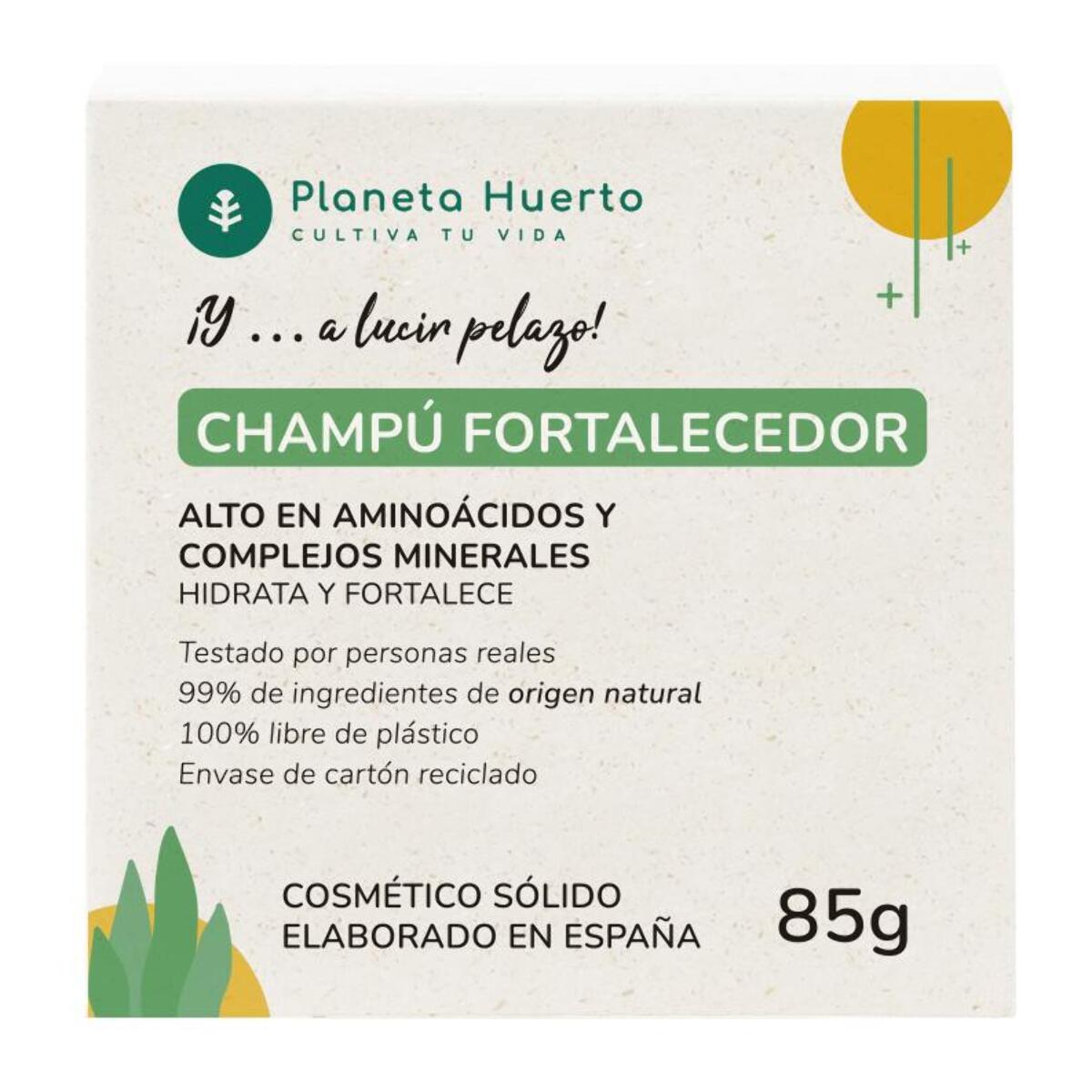 PLANETA HUERTO | Champú Sólido Fortalecedor con Aminoácidos 85 gr - Repara y Fortalece el Cabello