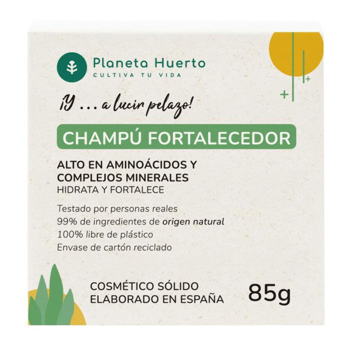 PLANETA HUERTO | Champú Sólido Fortalecedor con Aminoácidos 85 gr - Repara y Fortalece el Cabello