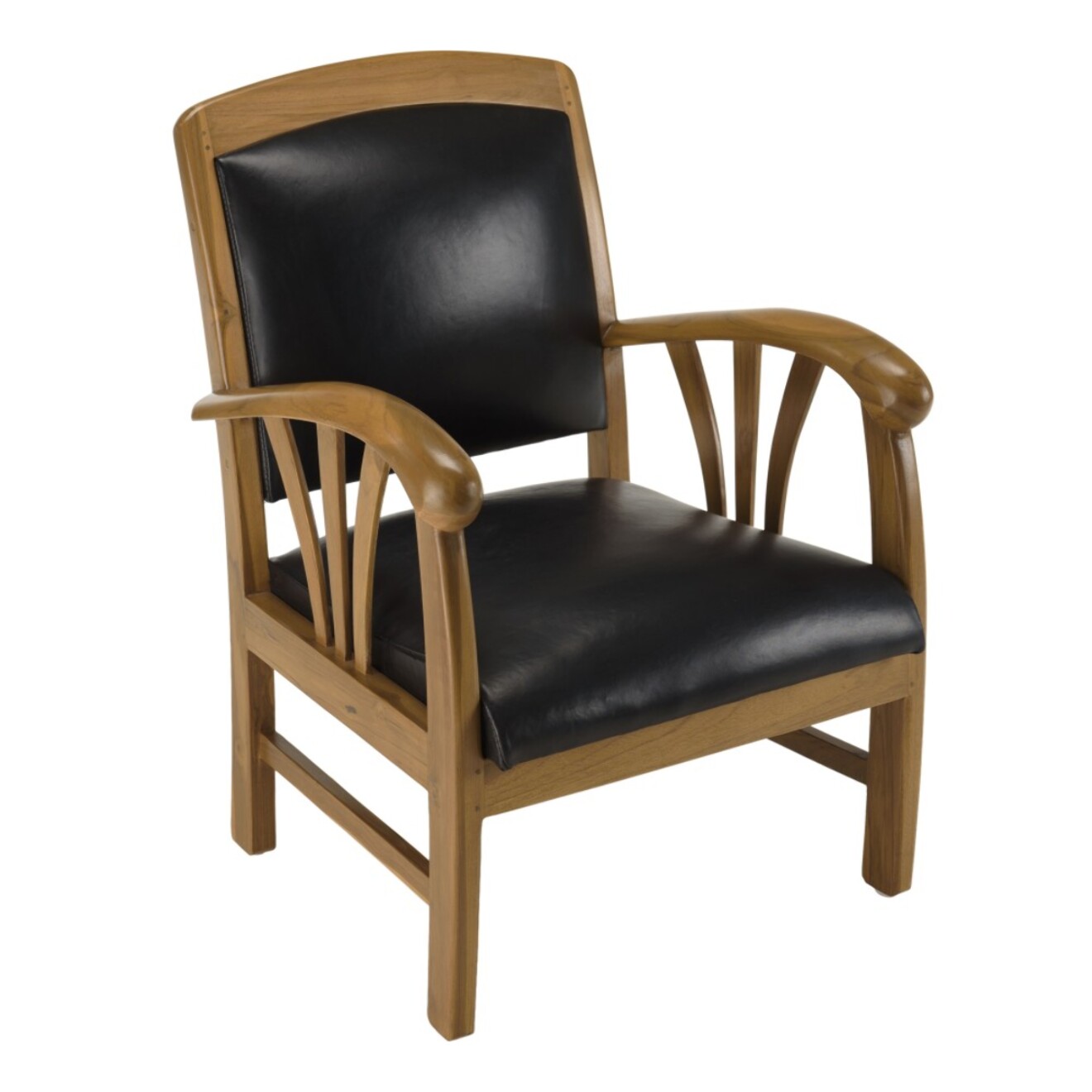 DAK - Fauteuil teck et cuir noir
