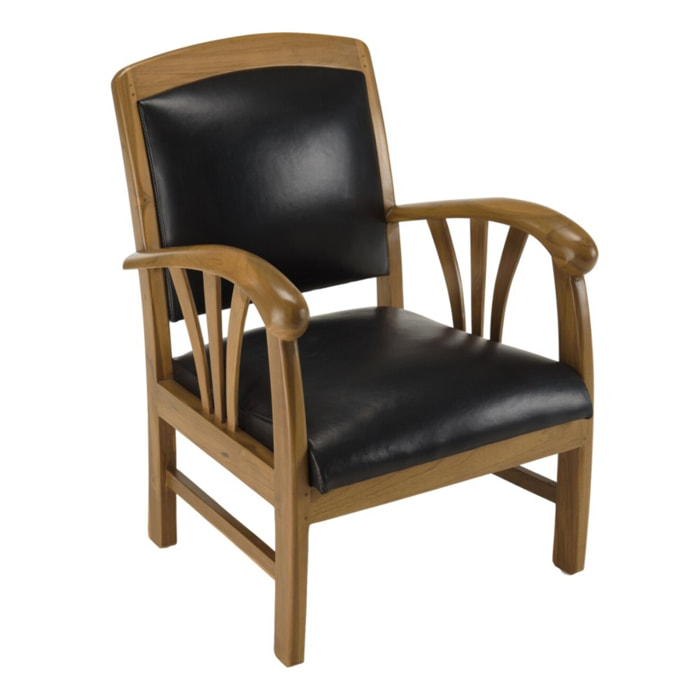 DAK - Fauteuil teck et cuir noir