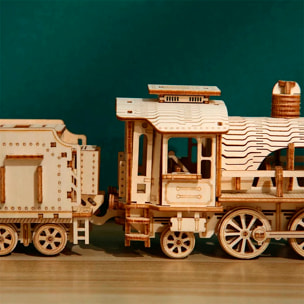 Modello in legno 3D, design di treno con movimento meccanico. 282 pezzi.