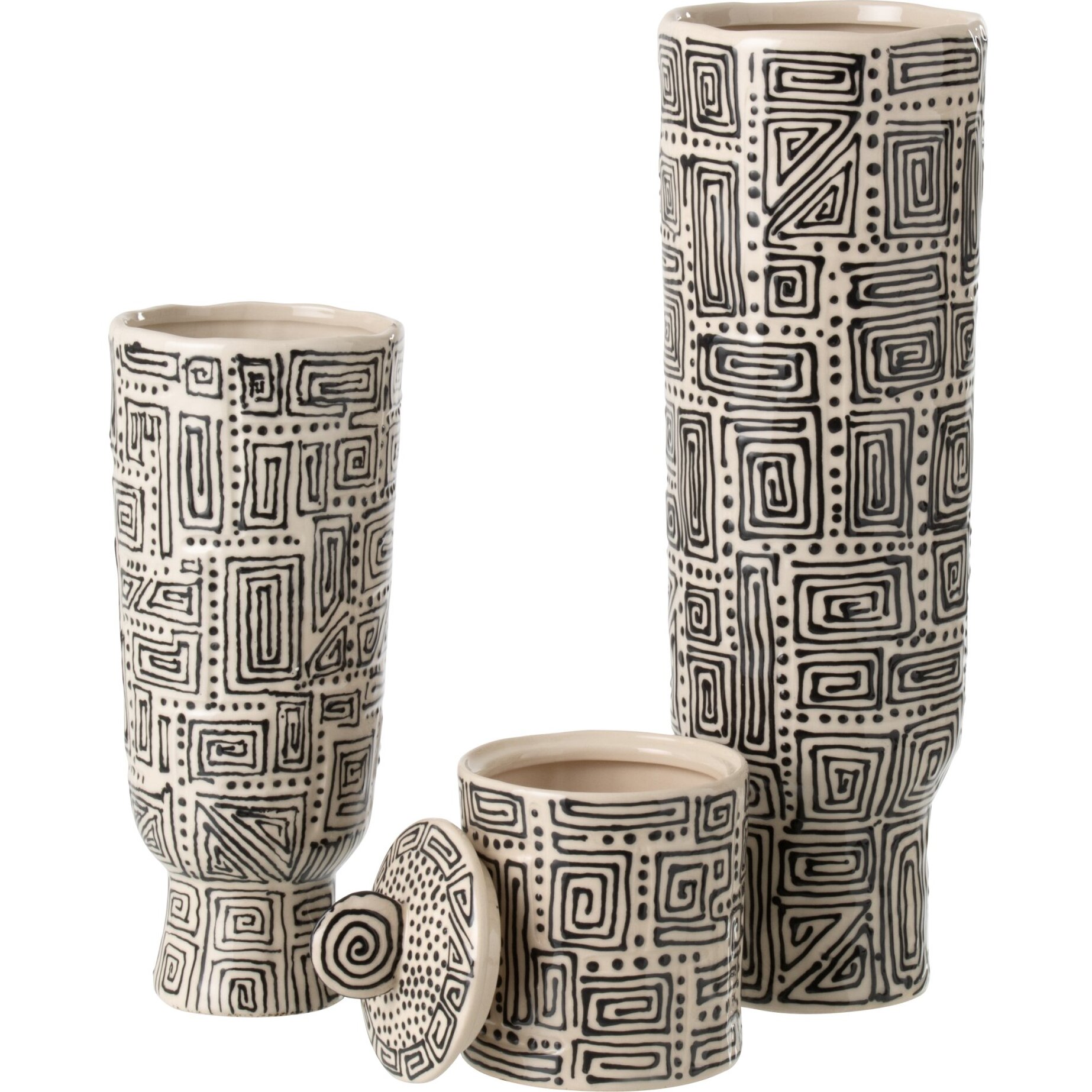 J-Line Vase Motif - céramique - blanc cassé/noir - large