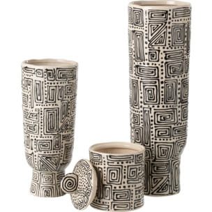 J-Line Vase Motif - céramique - blanc cassé/noir - large