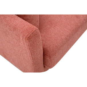 Canapé scandinave déhoussable 2 places en tissu effet velours texturé terracotta et bois clair OSLO